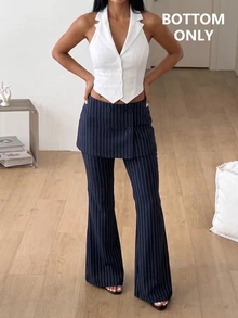 SHEIN MOD Women's Striped Casual Daily Commute Travel Blazer & Flare Pants - Multicolor - View 8