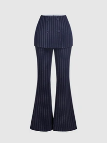 SHEIN MOD Women's Striped Casual Daily Commute Travel Blazer & Flare Pants - Multicolor - View 9