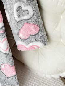 SHEIN Tween女孩卡通刺繡針織雙面抓絨連帽睡衣，冬季女孩幼兒睡衣，蓬鬆秋季睡袍 - 淺灰色 - 查看 3