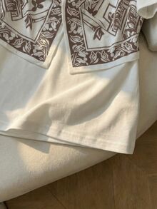 Franclia Elegant White And Brown Summer Women T-Shirt,French Minimalist Knit 2 In 1 Twist Design Round Neck Short Sleeve,Tea Party Daily Commute Work School - Apricot - View 7