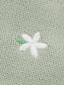 森系綠色花卉橄欖綠雛菊刺繡蕾絲領新生兒針織連身衣套裝，長袖連身衣附配套小帽，秋季可愛款 - 綠色 - 查看 5