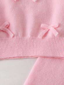 Young Girl Fashionable Versatile Cute Bow Decor Sweater & Knitted Pants Set Autumn Winter - Pink - View 6