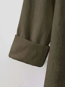 SHEIN BASICS 大尺碼秋季休閒百搭純色襯衫 - 軍綠色 - 查看 5