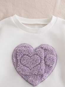 SHEIN 3件組少女冬季套裝，愛心刺繡羅紋運動衫、毛絨滾邊運動長褲、拉鍊毛絨背心，校園開學冬季服飾 - 彩色 - 查看 7