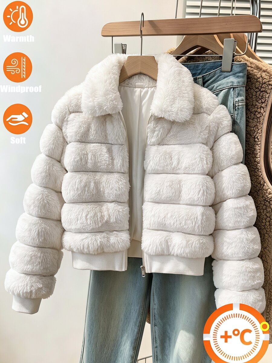 Elladie kids Jaket Streetwear Serbaguna Berbulu dengan Resleting dan Manset Bergaris untuk Anak Perempuan Remaja, Cocok untuk Musim Gugur dan Musim Dingin.
