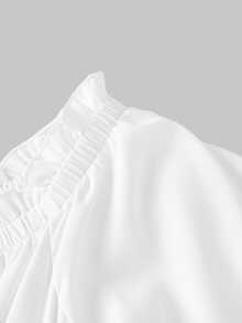 SHEIN MOD Plus Size Off-Shoulder Ruffle Sleeve White Dress Pleated With Flowy Short Autumn Women's Casual Soft Form Brunch Vacation Wedding Guest - White - View 3