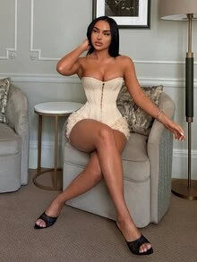 SHEIN SXY Celana Pendek Berpayet Seksi untuk Pesta Malam di Klub Malam dengan Pinggang Rendah - Aprikot - View 4