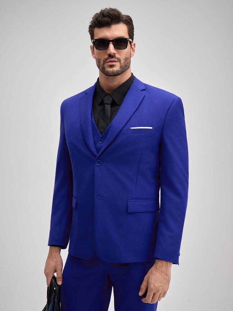 Officeau Men's 3pcs Royal Blue Luxury Suits, Blazer&Vest&Pants, For Formal Business/ Office - Royal Blue - View 8