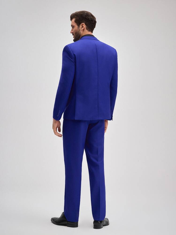 Officeau Men's 3pcs Royal Blue Luxury Suits, Blazer&Vest&Pants, For Formal Business/ Office - Royal Blue - View 4