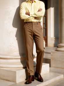 Officeau Men's Old Money Coffee Brown Crease-Resistant Straight-Leg Suit Pants, For Business Formal/ Evening - Coffee Brown - View 5