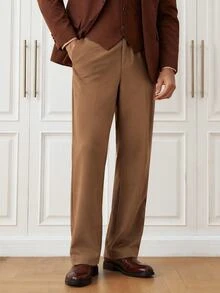Officeau Men's Old Money Coffee Brown Crease-Resistant Straight-Leg Suit Pants, For Business Formal/ Evening - Coffee Brown - View 1