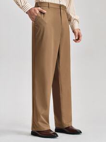 Officeau Men's Old Money Coffee Brown Crease-Resistant Straight-Leg Suit Pants, For Business Formal/ Evening - Coffee Brown - View 6