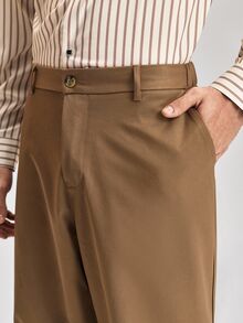 Officeau Men's Old Money Coffee Brown Crease-Resistant Straight-Leg Suit Pants, For Business Formal/ Evening - Coffee Brown - View 8