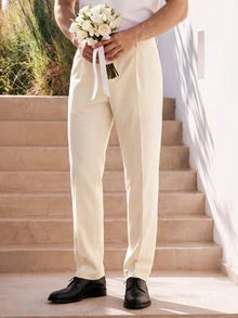 Officeau Men's White Straight-Leg Suit Pants, For Weddings/Evening Events - White - View 7