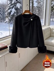 GlowEve CURVE Plus Size Women's Luxury Elegant Wool Blend Fleece Coat - Black - View 1