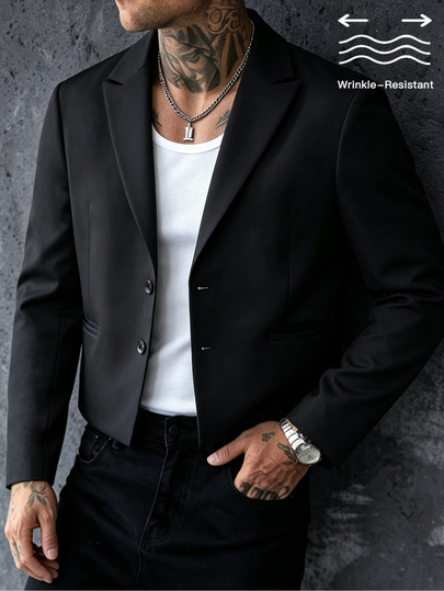 SLATEMANN Men's Black Short Loose Casual Blazer Jacket