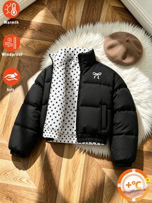 青少年女孩冬季休閒可愛工裝多功能保暖夾克黑色 - 黑色 - 查看 5