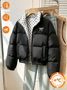 青少年女孩冬季休閒可愛工裝多功能保暖夾克黑色 - 黑色 - 查看 3