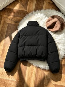 青少年女孩冬季休閒可愛工裝多功能保暖夾克黑色 - 黑色 - 查看 2