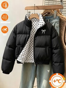 青少年女孩冬季休閒可愛工裝多功能保暖夾克黑色 - 黑色 - 查看 1