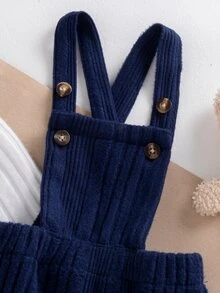 SHEIN 2pcs Blue Baby Boy Cute Letter Patch Shoulder Snaps Long Sleeve Pullover Overalls Trousers Set Fall - Navy Blue - View 9