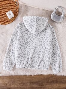 SHEIN Sparklyn 青少年女孩冬季外套休閒街頭風圖案拼色復古時尚豹紋灰白法蘭絨加絨夾克校園社團款 - 彩色 - 查看 4