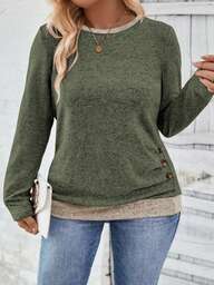 SHEIN LUNE Новая женская повседневная футболка больших размеров с круглым вырезом и длинным рукавом