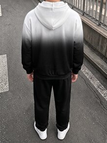 青少年男孩休閒極簡長袖連帽舒適運動衫2件套，適合秋冬，經典酷帥復古啞光黑白漸層圖案印花，經典旅行城市名稱Los Angeles文字圖案印花 - 彩色 - 查看 3