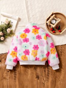 Elladie kids 女童甜美可愛蝴蝶結毛絨拉鍊夾克外套，適合日常休閒外出，春秋冬季皆宜 - 彩色 - 查看 2