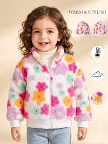 Elladie kids 女童甜美可愛蝴蝶結毛絨拉鍊夾克外套，適合日常休閒外出，春秋冬季皆宜 - 彩色 - 查看 8