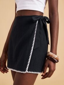 Travachic Women's Floral Bud Trim Side Waist Knot Fashion Skirt - Black - View 3