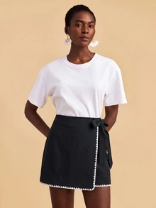 Travachic Women's Floral Bud Trim Side Waist Knot Fashion Skirt - Black - View 6