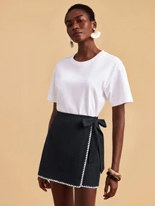 Travachic Women's Floral Bud Trim Side Waist Knot Fashion Skirt - Black - View 7