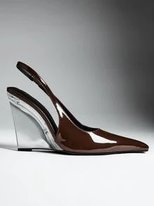 Denimoi Women's Pointed Toe, Elegant Fashionable Sling Back Wedge Heels - Coffee Brown - View 3