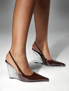 Denimoi Women's Pointed Toe, Elegant Fashionable Sling Back Wedge Heels - Coffee Brown - View 7