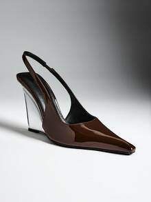 Denimoi Women's Pointed Toe, Elegant Fashionable Sling Back Wedge Heels - Coffee Brown - View 4