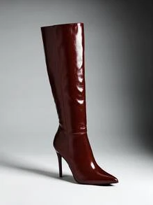 Denimoi Women's Glamorous Sexy Pointy Toe Stiletto Heel Boots - Burgundy - View 1