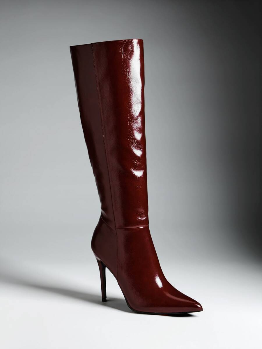 Denimoi Women's Glamorous Sexy Pointy Toe Stiletto Heel Boots - Burgundy - View 1