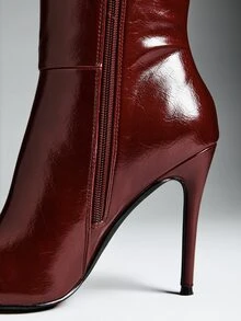 Denimoi Women's Glamorous Sexy Pointy Toe Stiletto Heel Boots - Burgundy - View 2