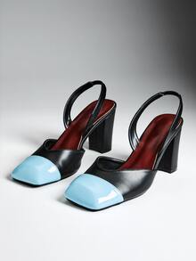 Denimoi Women's New Vintage Elegant Back Strap Pumps Valentine's Day - Black blue - View 4