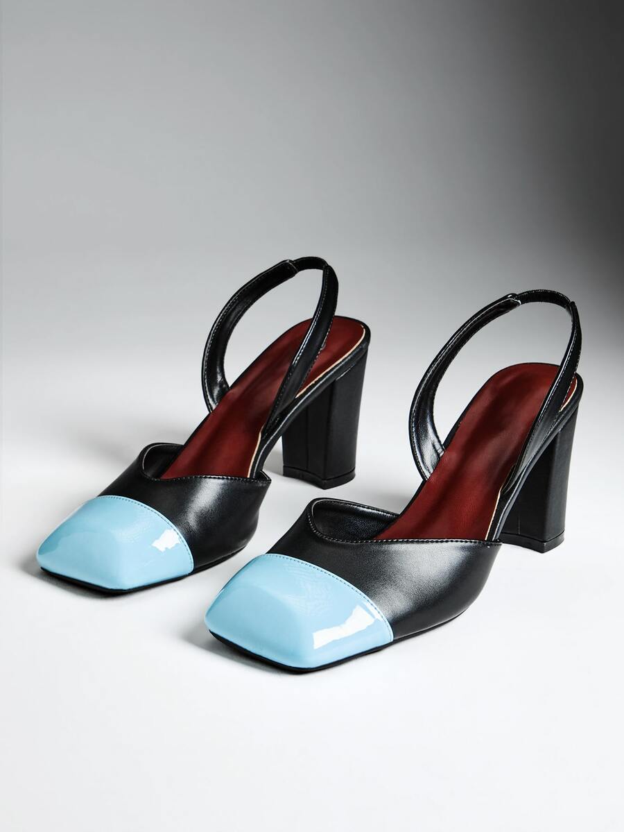 Denimoi Women's New Vintage Elegant Back Strap Pumps Valentine's Day - Black blue - View 1