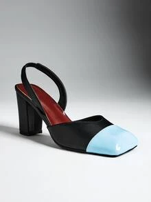 Denimoi Women's New Vintage Elegant Back Strap Pumps Valentine's Day - Black blue - View 3