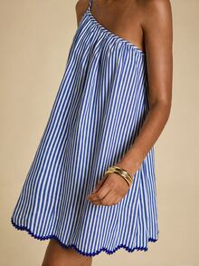 Travachic Women's One Shoulder Striped Mini Dress - Blue and White - View 7