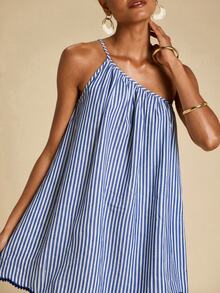 Travachic Women's One Shoulder Striped Mini Dress - Blue and White - View 3