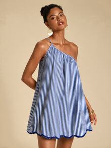 Travachic Women's One Shoulder Striped Mini Dress - Blue and White - View 5