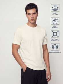 TekDrob Anti-Odor Regular T-Shirt With Crew Neck - Beige - View 1