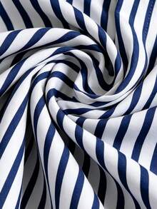 GlowEve CURVE Women's Fashion Elegant Business Casual Elastic Waist Hidden Zipper Wide Leg Blue White Stripe Pants Suitable For Daily Commute Fall Office Formal - Blue - View 3