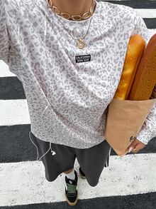 Muchica 大尺碼休閒正式豹紋印花運動衫，春秋早午餐度假正式辦公白色秋季款 - 彩色 - 查看 5