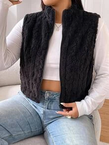 Muchica Plus Size Women Solid Color Zipper Casual Versatile Daily Travel Jacket Winter - Black - View 3