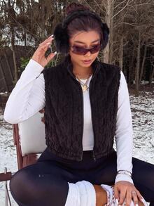 Muchica Plus Size Women Solid Color Zipper Casual Versatile Daily Travel Jacket Winter - Black - View 1